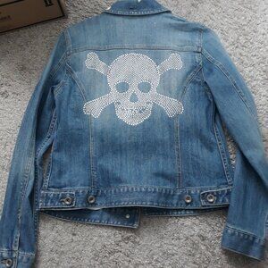 Denim rhinestone skull jacket
